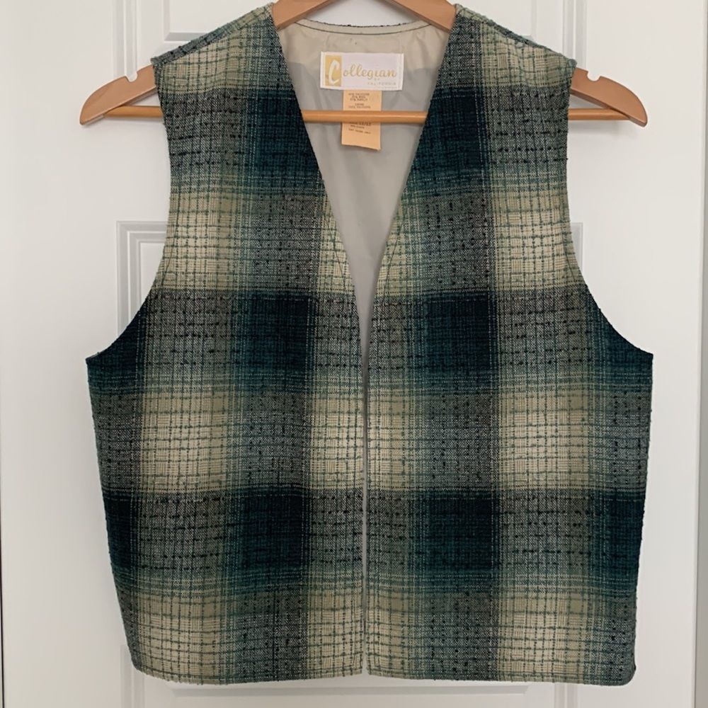 Vintage checkered vest green white size 11/12 Collegian of California